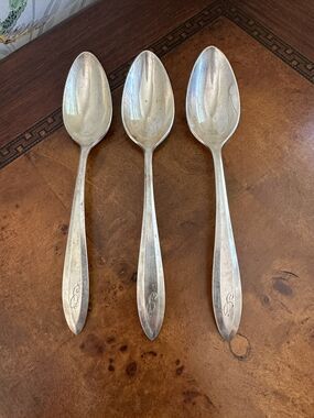 3 Antique 1914 "Patrician" Community Silver-Plate FLUTED Spoon 6" Monogrammed S